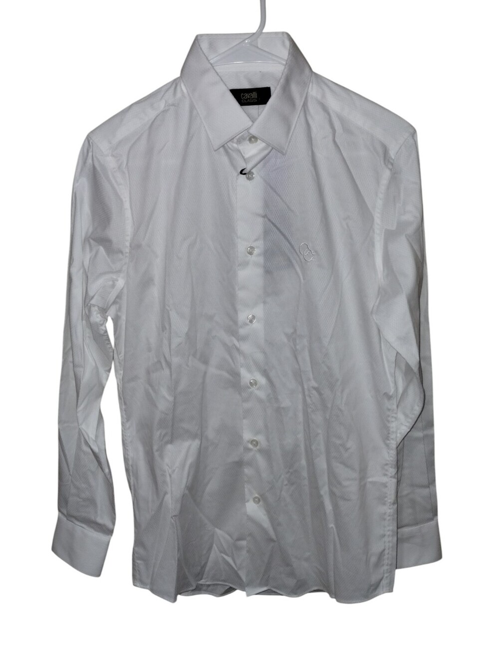 Class Cavalli Slim Fit Logo Dress Shirt 15N Wide Collar Angled Cuffs Cotton nwt